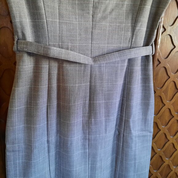 H&M Windowpane Plaid Belted Sheath Dress Office Work NWT!-  Beige/Gray, Size S - Picture 9 of 16